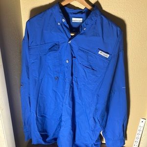 Columbia Mens LS PFG Fishing Shirt Color Blue Size Large